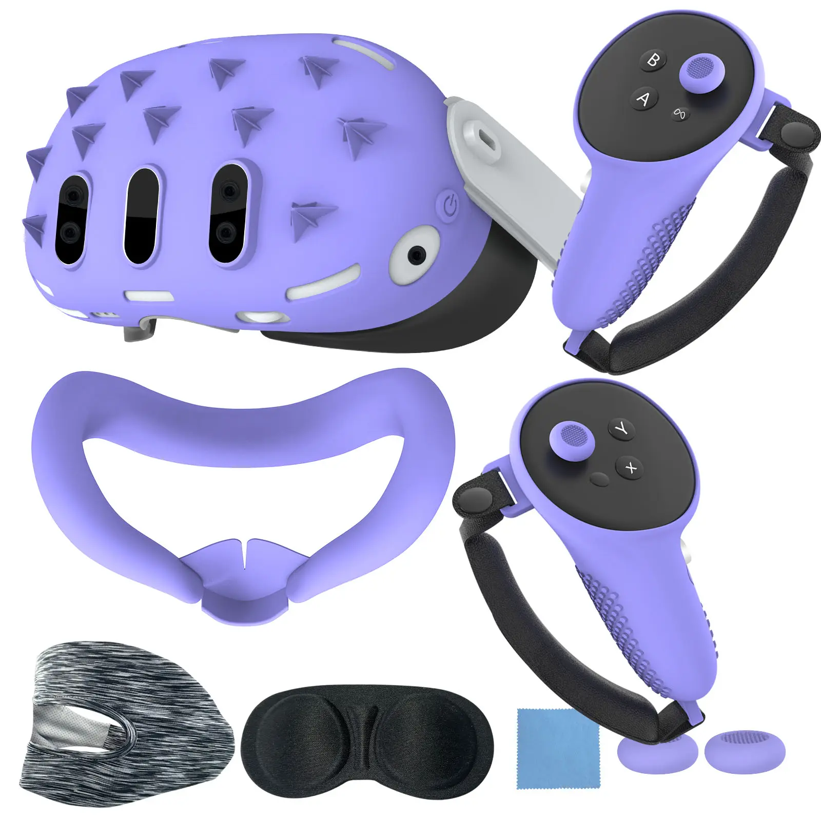 Meta Quest3 Accessories: Durable Silicone Protective Case for Handle Anti-Slip Anti-Drop 7-Piece VR Accessory Set Purple Wearable
