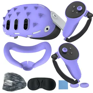 Meta Quest3 Accessories: Durable Silicone Protective Case for Handle Anti-Slip Anti-Drop 7-Piece VR Accessory Set Purple Wearable
