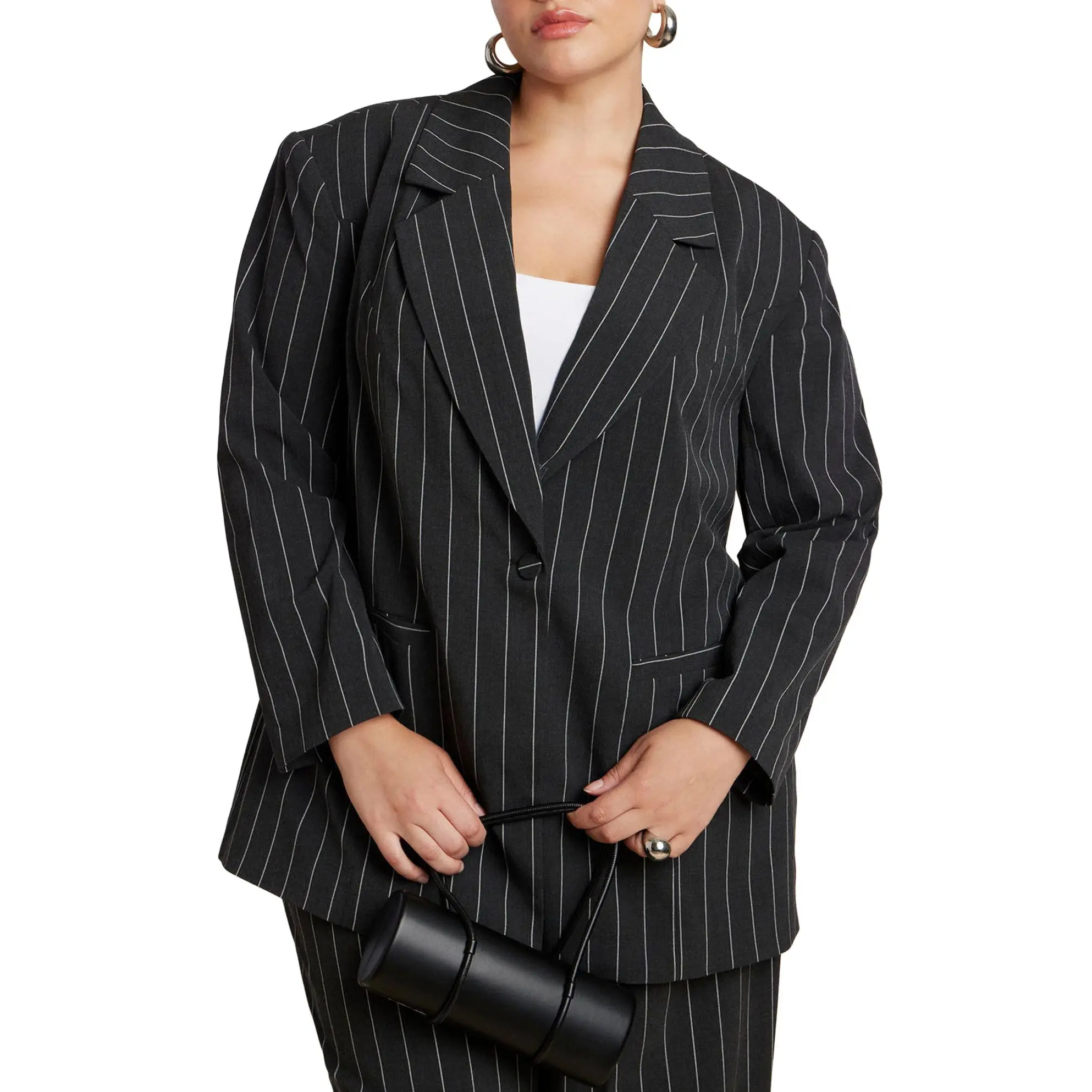 ELOQUII Women's Plus Size Oversized Pinstripe Blazer
