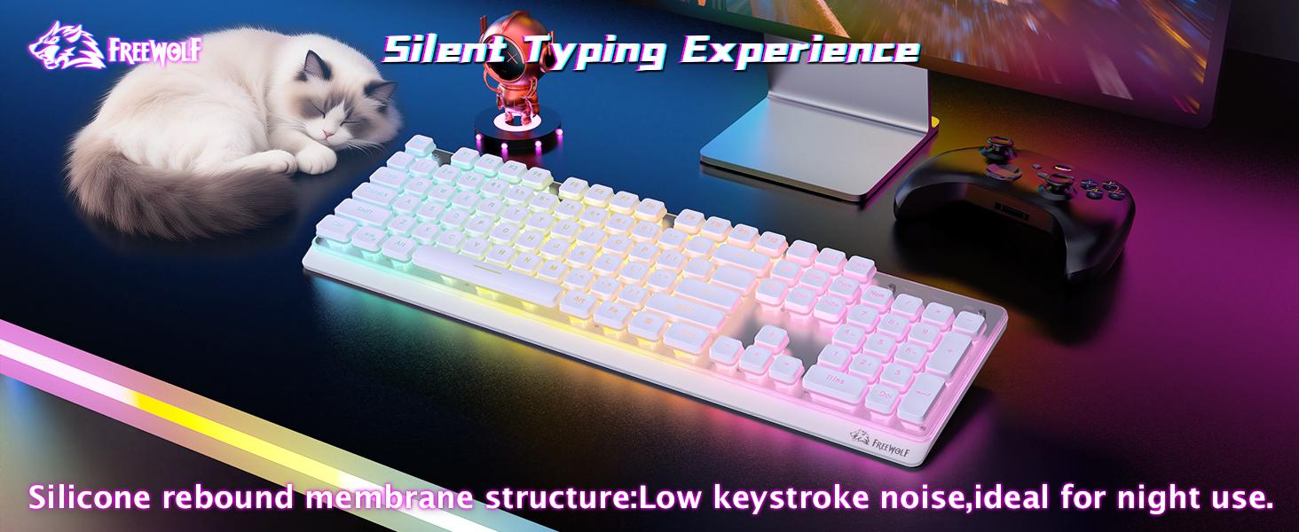 Free wolf M104 Wireless Gaming Keyboard with Numeric Keypad, New keyboard Tri-Mode(2.4Ghz/Wired/Bluetooth) Membrane Full Size Mechanical Feel Metal Panel RGB 4000MAH Rechargeable Quiet Waterproof for PC/MAC/Win Gamer-Black Free wolf M104 Wireless Gaming Keyboard with Numeric Keypad, New keyboard Tri-Mode(2.4Ghz/Wired/Bluetooth) Membrane Full Size Mechanical Feel Metal Panel RGB 4000MAH Rechargeable Quiet Waterproof for PC/MAC/Win Gamer-Black