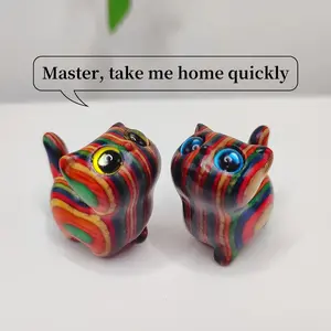 2pcs Hand-painted Wooden Cat Ornaments - Bright And Colorful Vortex Patterns, Finely Carved Details, Small Foyer And Shelf Decoration, No Electricity Required, Holiday Home Decoration, Art Design, Handcrafted Wood Products