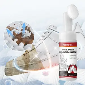 VENROCK White Shoe Cleaning Mousse | Waterless Foam Sneaker Cleaner with Built‑in Soft Brush, Stain & Yellowing Remover for All Footwear, Quick Dry No‑Wash Shoe Cleaner