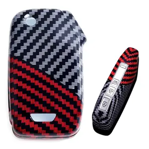 iJDMTOY Glossy Black/Red Mix Color Carbon Fiber Finish Hard Plastic Key Fob Case For KIA 2019/2020-Up Forte Forte5 Soul Sportage Telluride, 2022-up K5 Optima Cadenza EV6 Stinger, etc