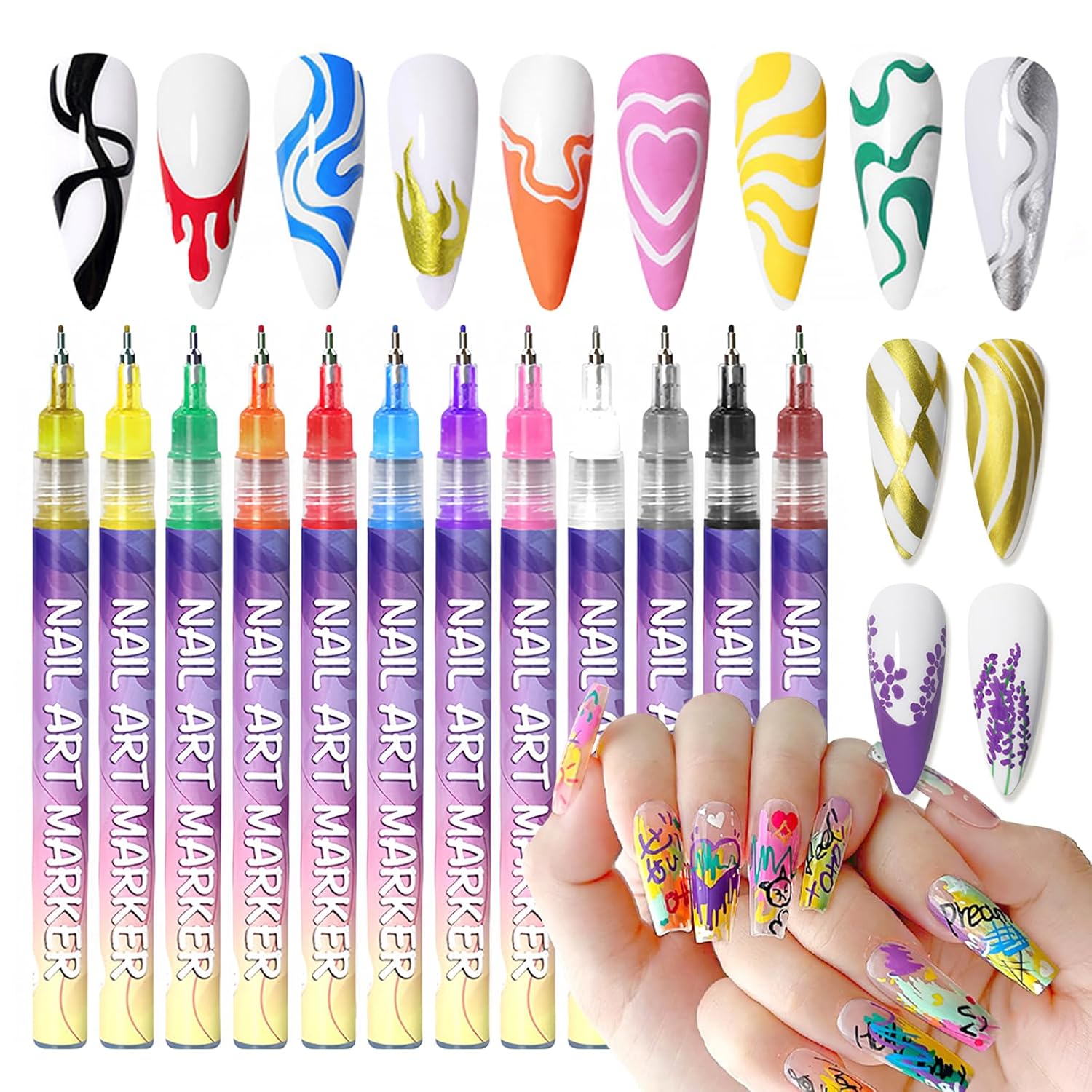12-Color Nail Art Pen Set | 0.5mm Ultra-Fine Tip, Quick Dry & Waterproof | Lasts 7-14 Days | DIY 3D Nail Art for Beginners | Perfect Gift for Valentine‘s Day, Prom & Wedding 12-Color Nail Art Pen Set | 0.5mm Ultra-Fine Tip, Quick Dry & Waterproof | Lasts 7-14 Days | DIY 3D Nail Art for Beginners | Perfect Gift for Valentine‘s Day, Prom & Wedding