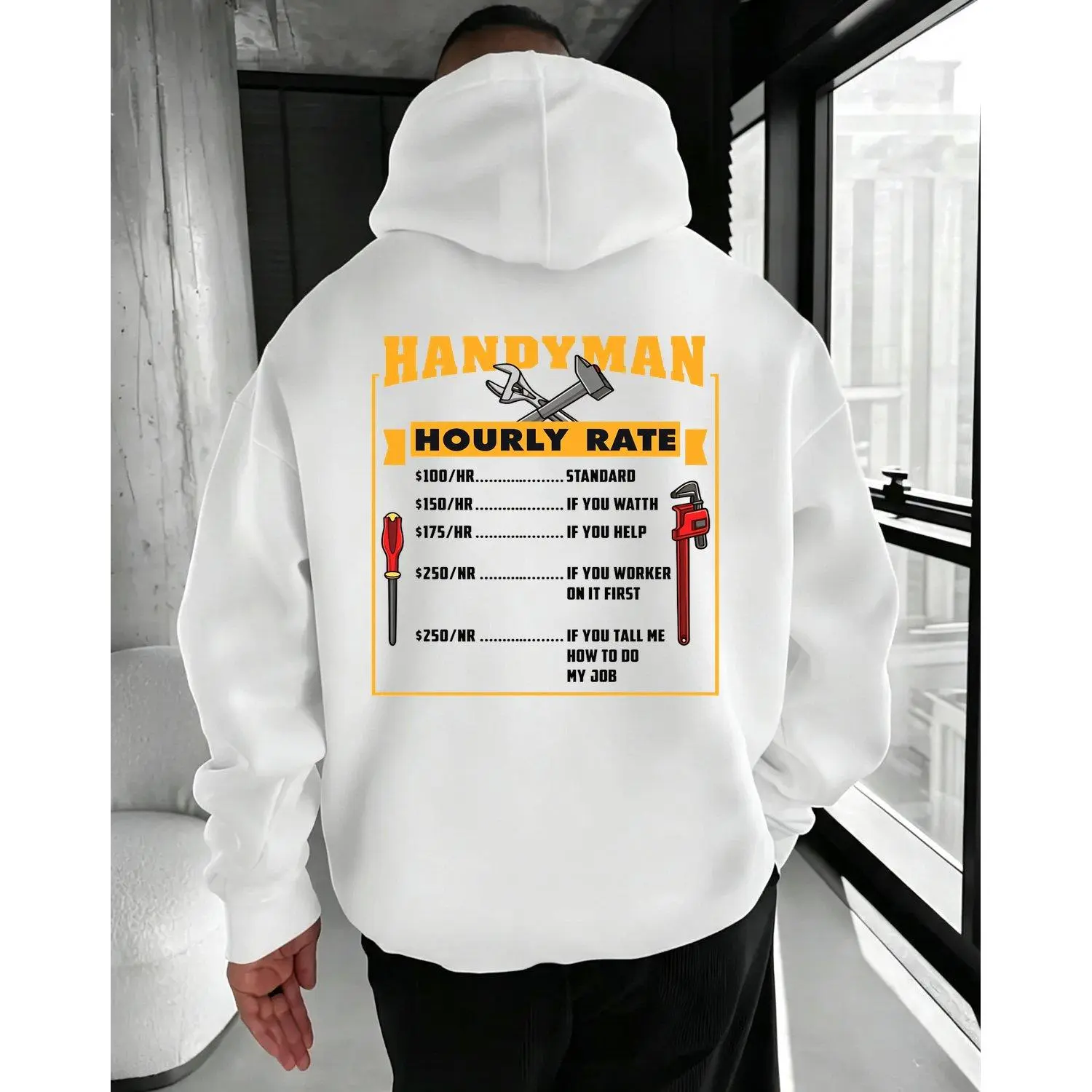 Handyman Hourly Rate Gift For Handyman Dad Mens Hoodie Casual Comfortable Stylish Hooded Sweatshirt With Handyman Graphic Design