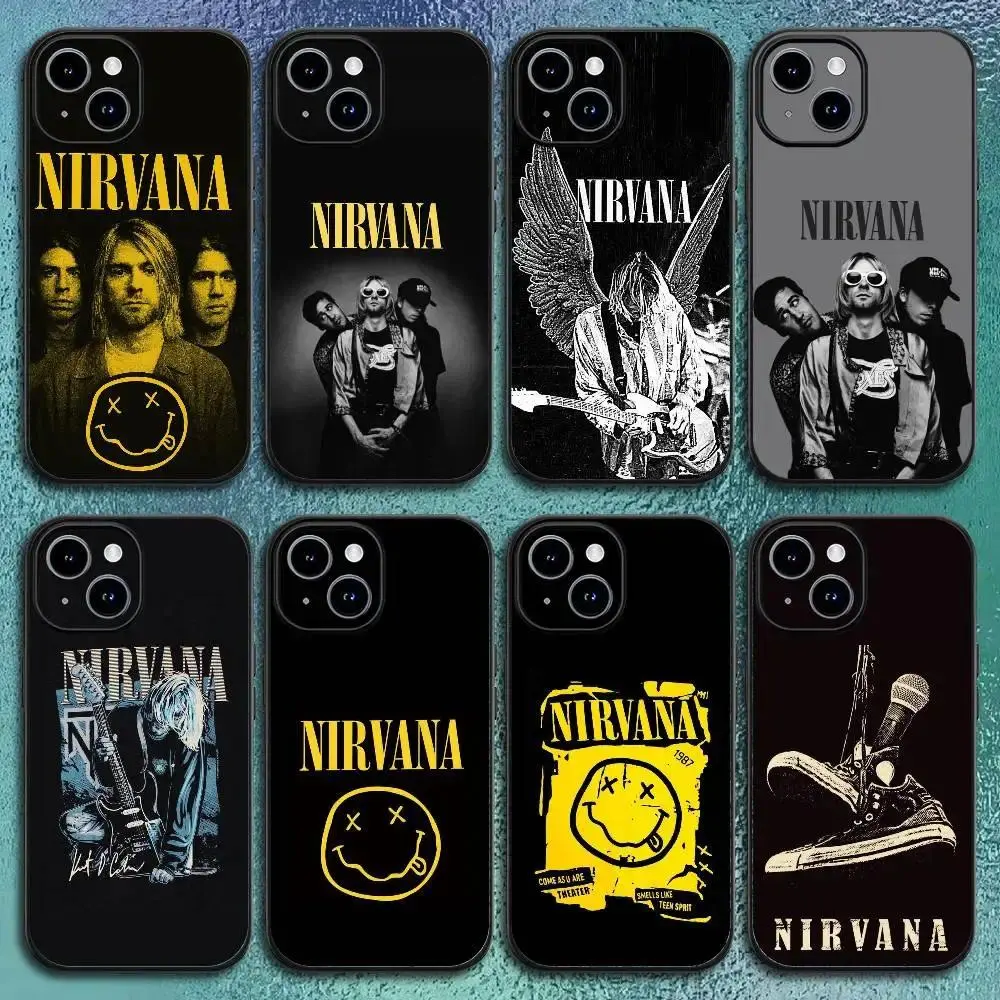 Nirvana Band Phone Case Grunge Rock Aesthetic Black Soft Protective Cover Compatible with iPhone 11-17 Pro Max/Plus and Samsung Galaxy S22-25