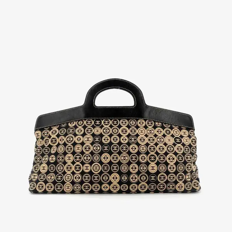 Pre-owned CHANEL Black Gold Full CC Monogram Print Soft Canvas Top Handle Clutch Purse