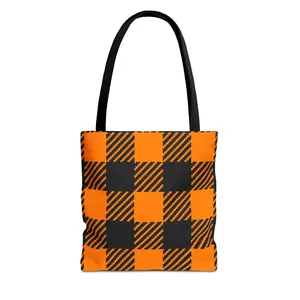 Stylish Orange and Black Checkered Tote Bag for Everyday Use, Fall Fashion, Halloween Gift, Shopping Bag, Eco-Friendly Bag, Boho Chic