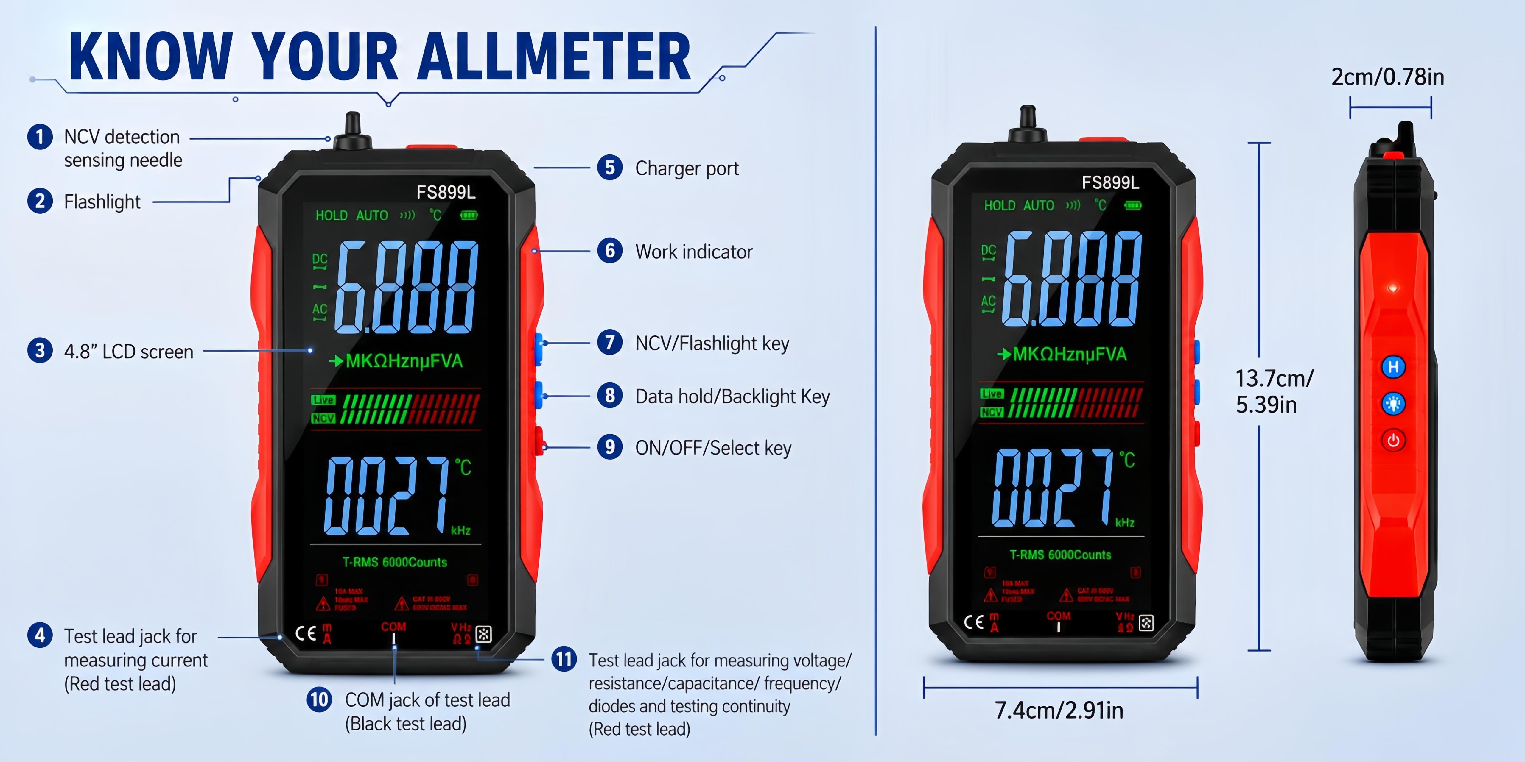 Fully Automatic True RMS (TRMS) 6000 Count Digital Voltmeter - A reliable voltage tester suitable for home, automotive, and industrial applications; a professional electrical tool.