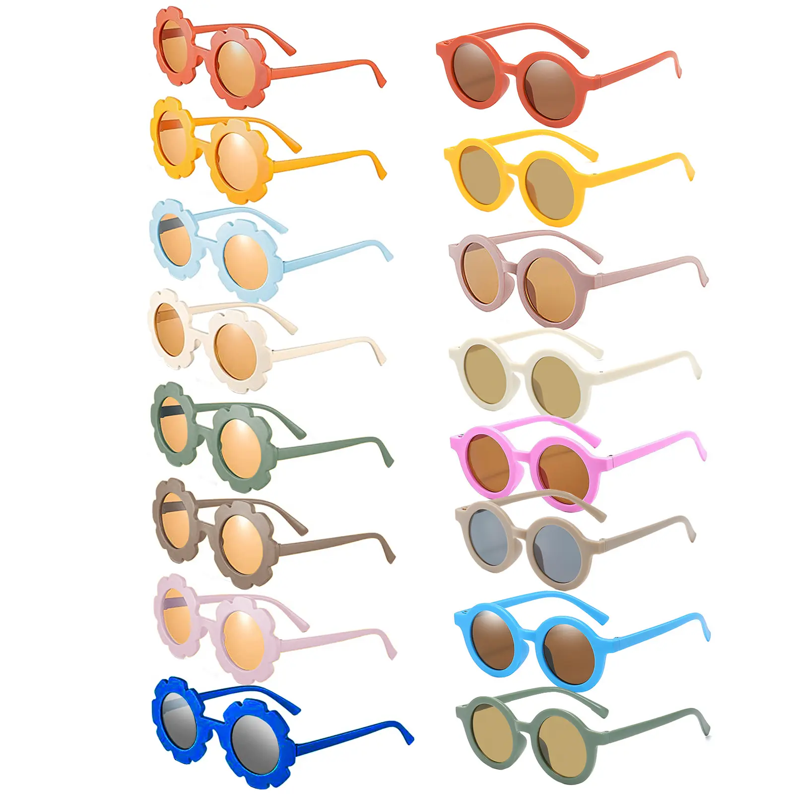 16-Pack Round Sunflower Sunglasses - UV Eye Protection, Healthy, Lightweight, Stylish, Easy to Match, with Glasses Cloths, Festive Party Decoration for Beach Sunlight Activities