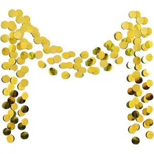 6 Pcs Glitter Gold Paper Circle Dots Garland (52 Feet) - Hanging Decorations for Birthday, Bachelorette, Engagement, Bridal Shower, Wedding, Shower & Christmas