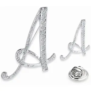 A-Z Woman’s Letter Initial Brooch Pins, Silver Clear Crystal Rhinestone Breastpins Letter Stocking Pins 2size/package