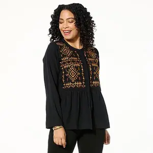 Iman Global Chic Embroidered Woven Button-Front Blouse