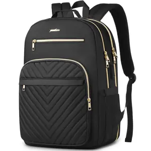 Yamtion TSA Friendly Laptop Backpack for Women with USB Charging Port | Water Resistant Travel Rucksack with Luggage Strap