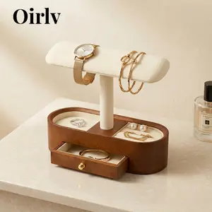 Oirlv Personalized Jewelry & Watch Organizer – Luxury Solid Wood T-Bar Display Stand with Hidden Drawer, Premium Storage Box for Bracelets, Rings & Necklaces, Elegant Gift for Birthday, Anniversary, Christmas