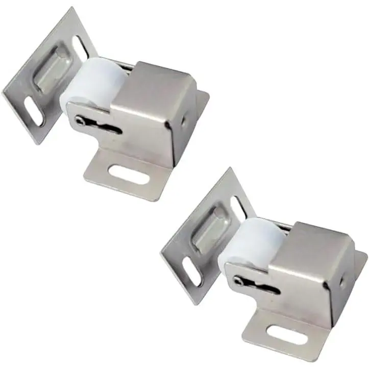 2-Pack Strong Hold Roller Catch Latch, Matte Nickel, Surface-Mountable, Heavy-Duty, Includes Hardware, Easy Installation, Taiwan-Made, Ensures Door Closure for Closet Doors, Cabinets