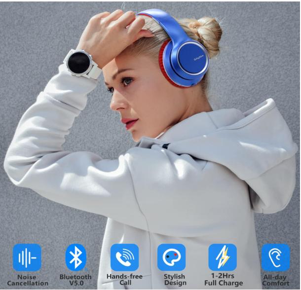 NC15 Noise Cancelling Headphones Bluetooth Over-Ear Headset with Mic for Teens, Adults Online Class/Home Office/TV/PC/Phone