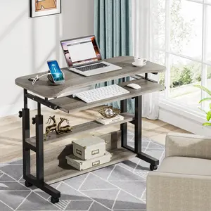 LITTLE TREE Portable Desk with Power Outlets, Height Adjustable Side Table Sofa Couch Bedside Laptop Computer Cart with USB Charging Ports, Mobile Small Standing Desk with Keyboard Tray