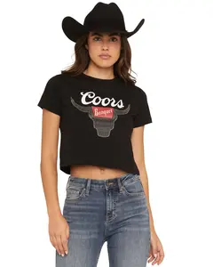 Coors Women's Logo Cattle Rhinestone Short Sleeve Cropped Graphic Tee - 47-481-496