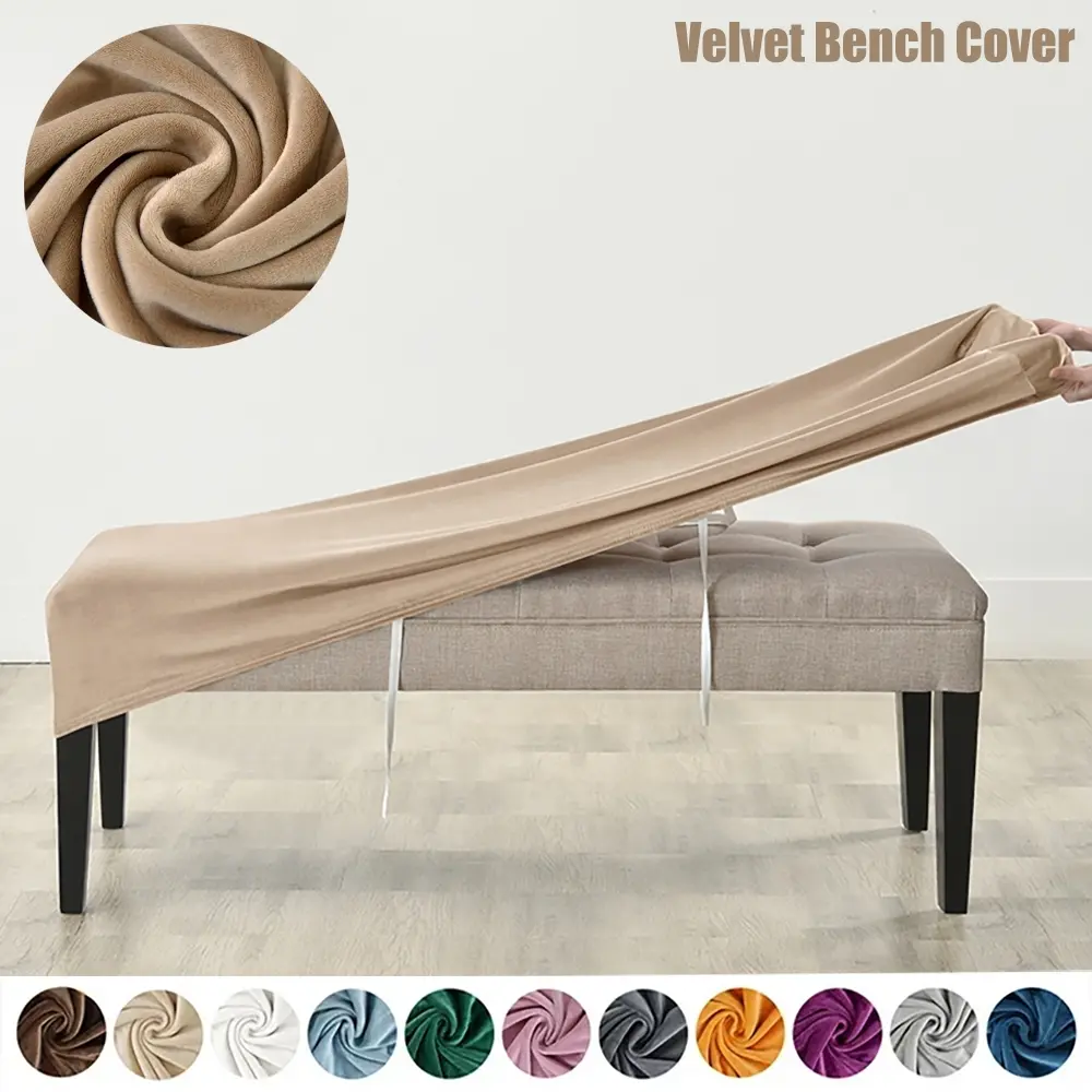 Soft Fleece Stretch Long Bench Cover Removable Washable Slipcover | Full Wrap Non-Slip Stain Resistant Easy Care | Universal Seat Protector Bench Seat Covers for Home Long Stool Shoe Changing Bench