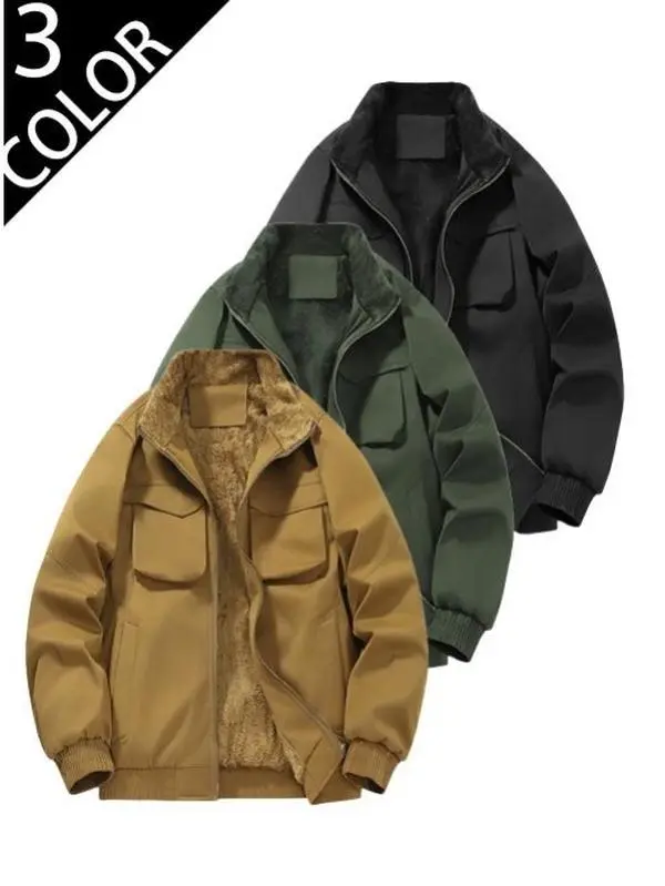 Women's Casual Fleece-Lined Collared Long Sleeve Solid Plain Jacket - Thick Plush Interior for Chilly Weather Street Look Comfort, Exclusive Wholesale Supply Street Wear Top
