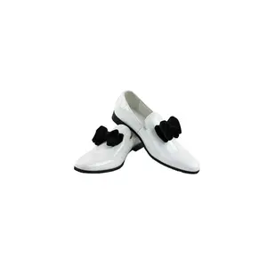 Mens Slip On White Patent With Black Velvet Bow Loafers Dress Shoes Wedding Prom By AZARMAN