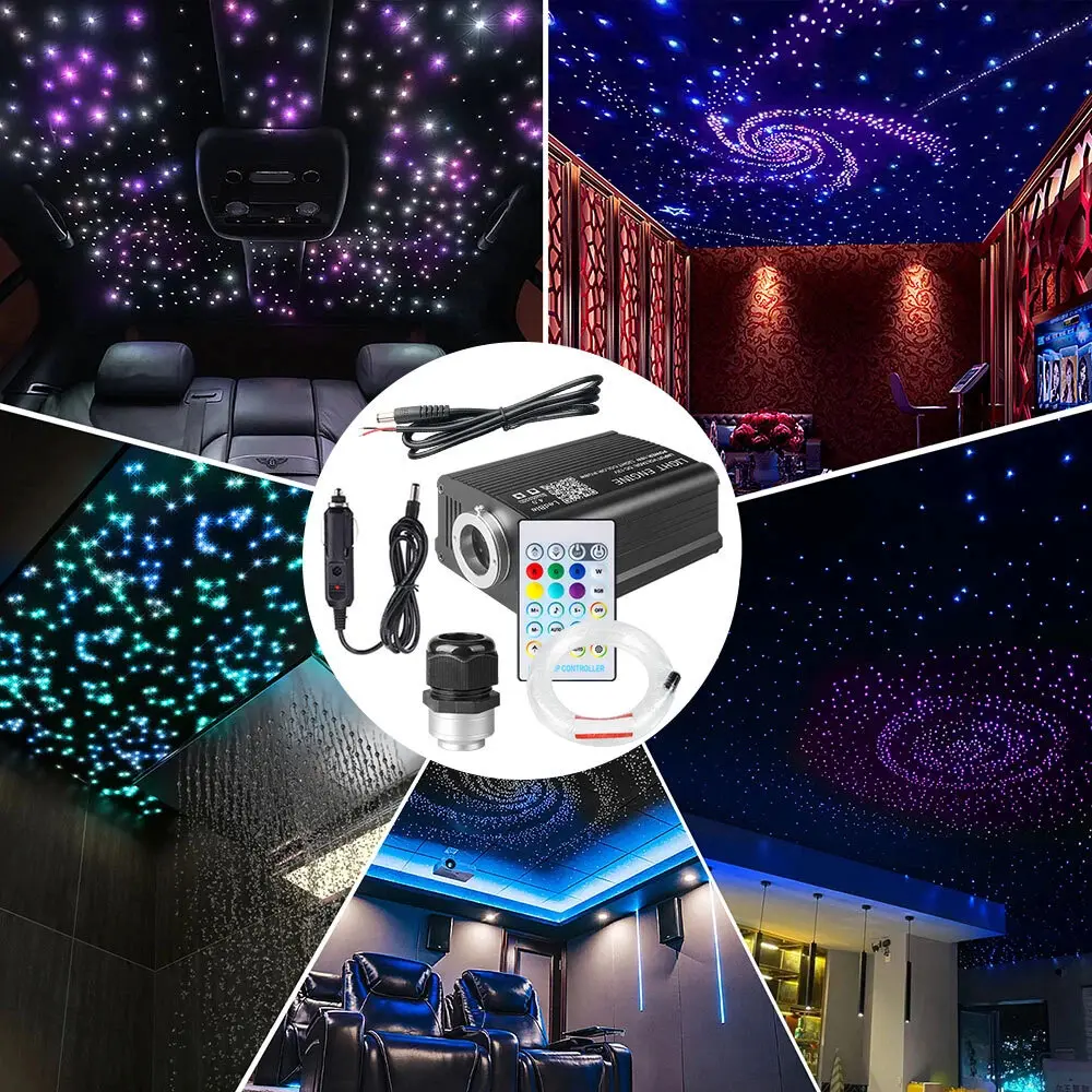 2026 New RGBW Star Ceiling Fiber Light 500/1000 Strands Option 2m Fiber Plug & Play 12V Safe Music Sync Upgrade Interior Luxury for Car Home