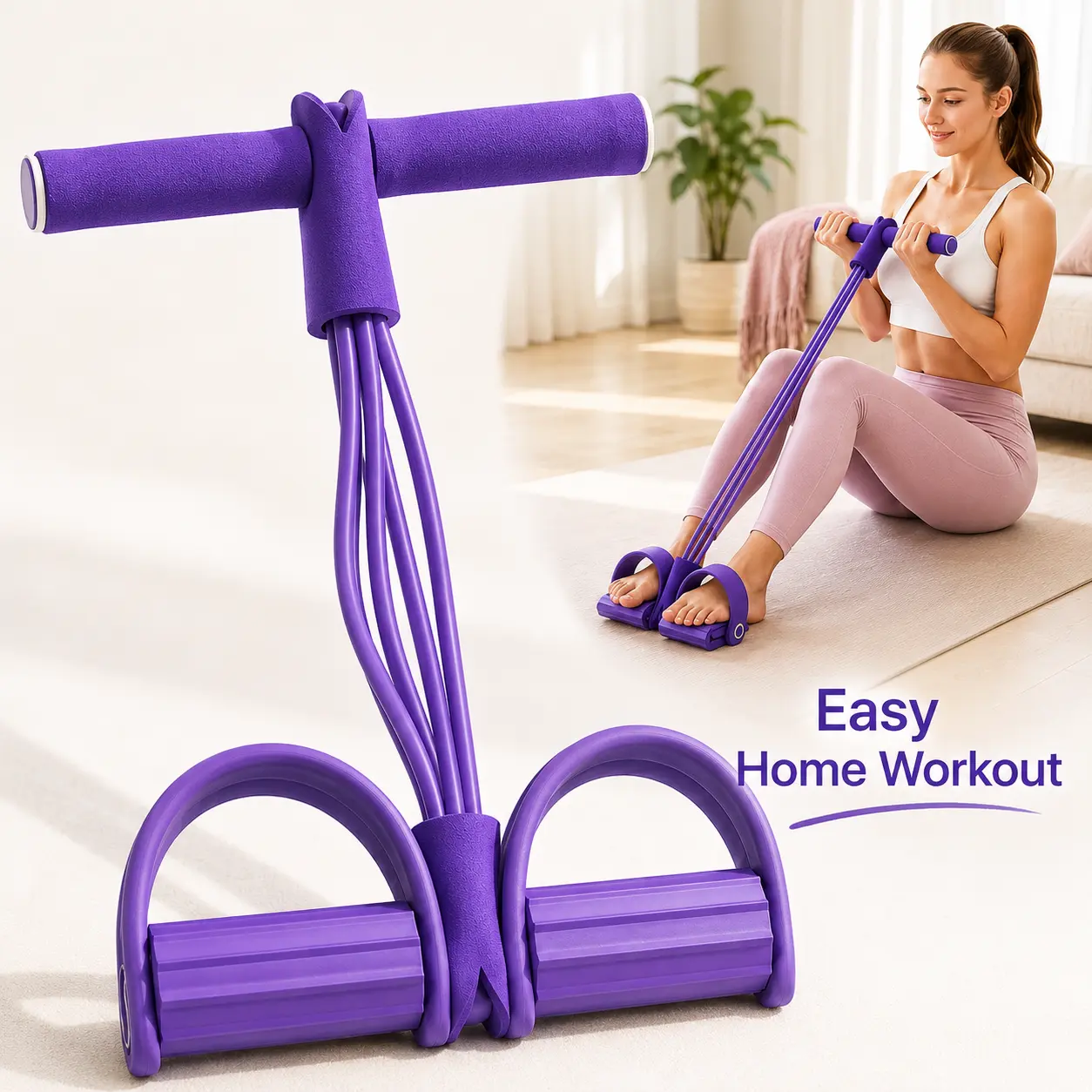 Portable Pedal Resistance Band Trainer, Foot Exercise Band with Handles for Home Workouts, Stretching, Core Training, Arm and Leg Toning