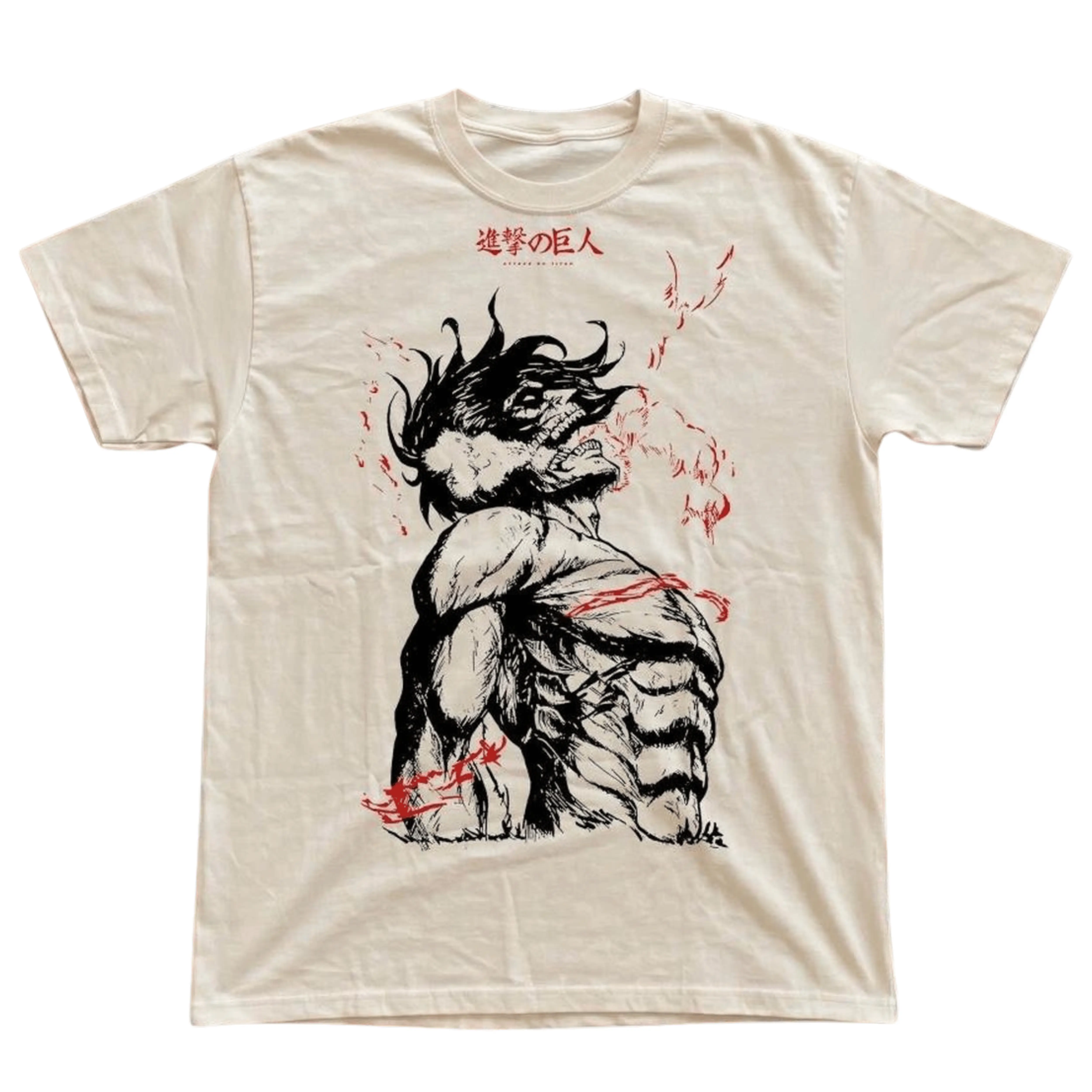 Gildan Men's and Women's T-Shirt, Vintage Attack On Titan Graphic Tee, Eren Yeager Tee, Attack Titan Shirt, Shifter Form Merch, Cream Color Aesthetic, Red Japanese Kanji Top, Sketch Ink Art Clothing, Retro Anime Streetwear, Otaku Fan Gift Design