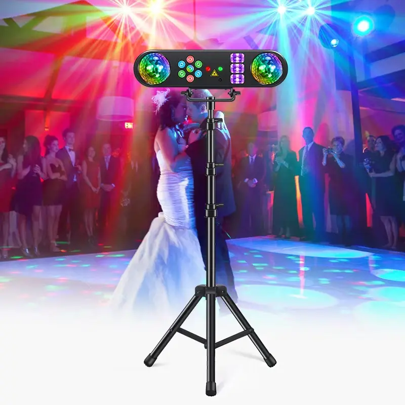 RGB Multi Color Dynamic LED Party Stage Light with Magic Ball, Color Wash, Red-Green Laser Patterns, White Strobe, UV Strobe Punch, Adjustable Leds, Auto Beat Sync - Adjustable Tripod Stand for Home, DJ Events, Commercial Use - Compact