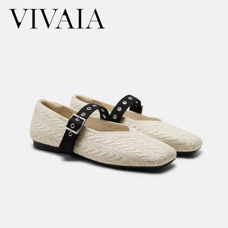 VIVAIA Women’s Square-Toe Mary Jane Flats, Wide-Feet Friendly Textured Knit Ballet Shoes for Work & Everyday Wear (Myriel) summer outfits Footwear Viviana Girl Flatform tiktokshopbacktoschool