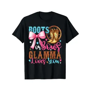 or Gender Reveal Party T-Shirt - Glamma Loves You Footprint & Bow Print, Unisex 100% Cotton Shower Outfit (S-XXXL) for Men & Women, Gender Neutral Announcement Tee Casual Crewneck