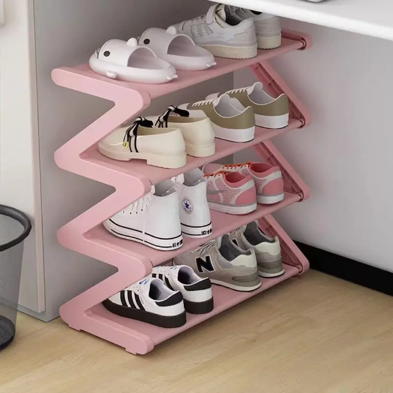 4-Layer Vertical Z-Shape Shoe Rack Organizer, Stackable Freestanding Copper Home Goods, Easy Setup Wardrobe Dorm Room Storage, Closet Organization Solution with Assembly Required