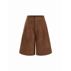 Cider Suede Mid Rise Solid Pocket Bermuda Shorts