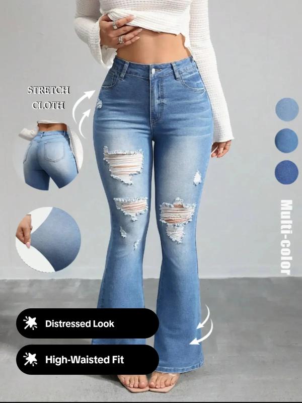 OBlue Jeans Women's Flare Leg Jeans, Casual Comfy High Waist Bell Bottom Trousers for Daily Wear, Ladies Bottoms for All Seasons, Pants