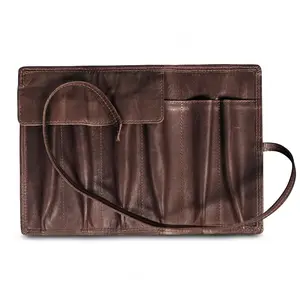 FPR Handcrafted Leather Fountain Pen Case for 6 Pens, Stylish Wrap Pouch with Fold-Over Flap and Secure Strap, Fits Oversized and Extra-Long Pens