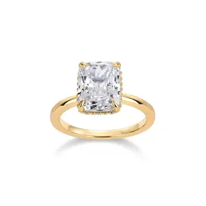 Gloden 3.5CT Square Radiant Cubic Zirconia Engagement and Promise Ring for Women - Hidden Halo Ring