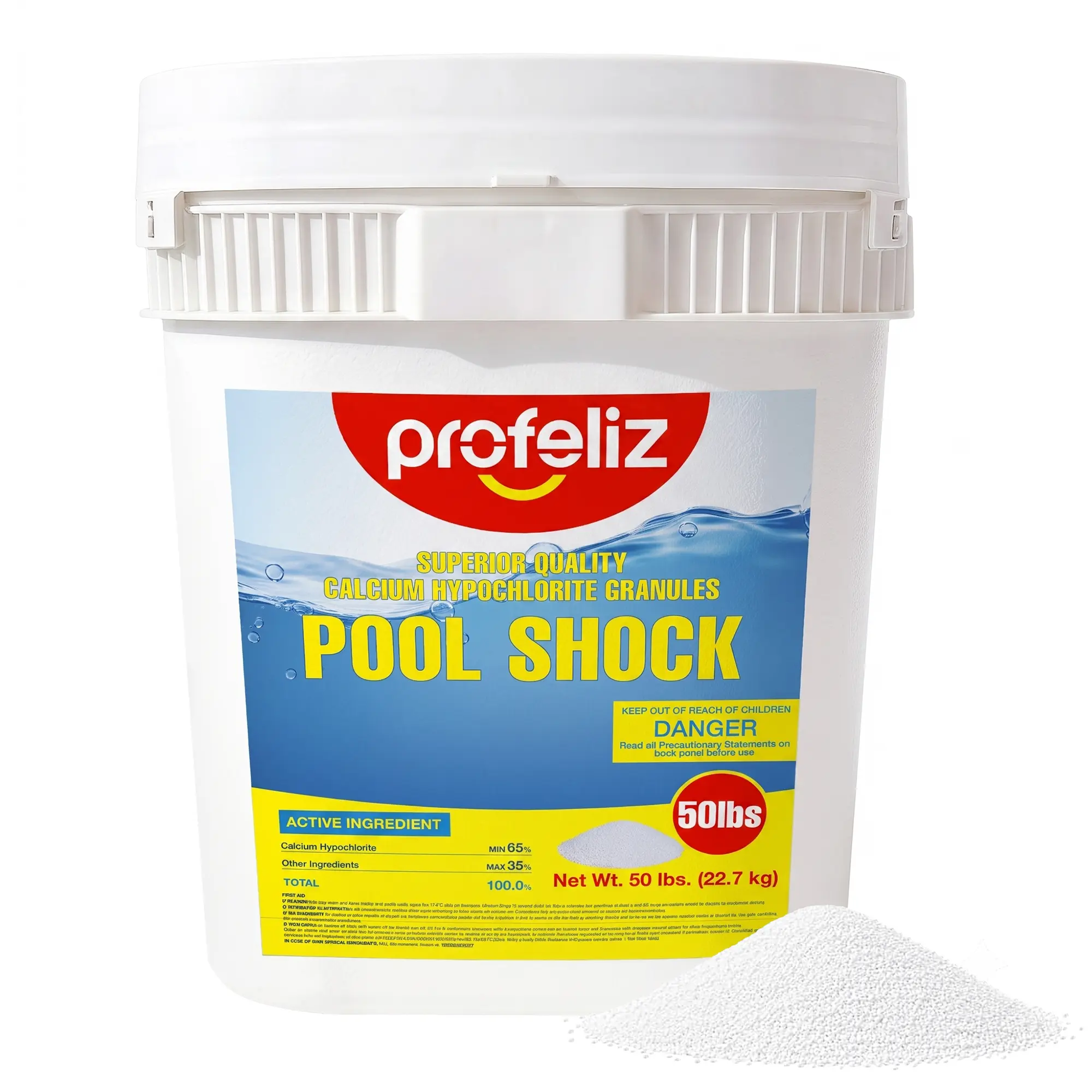 PROFELIZ Pool Shock,Prevents Algae & Bacteria,Swimming Pool Chemical,50lb | 65% Cal-Hypo Granular Sanitizer for Above Ground & Inground Pools, Fast Acting Chlorine Shock Treatment, Crystal Clear Water