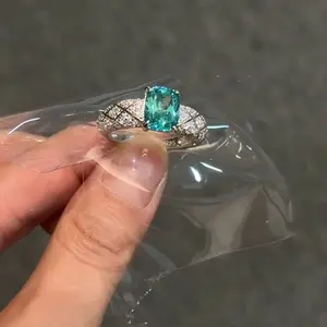 Emerald Cut Ring for Women, Green High Carbon Diamond Ring, Silver Statement Engagement Ring, Sparkly Ice Cut Fashion Jewelry, Party Gift Accessory