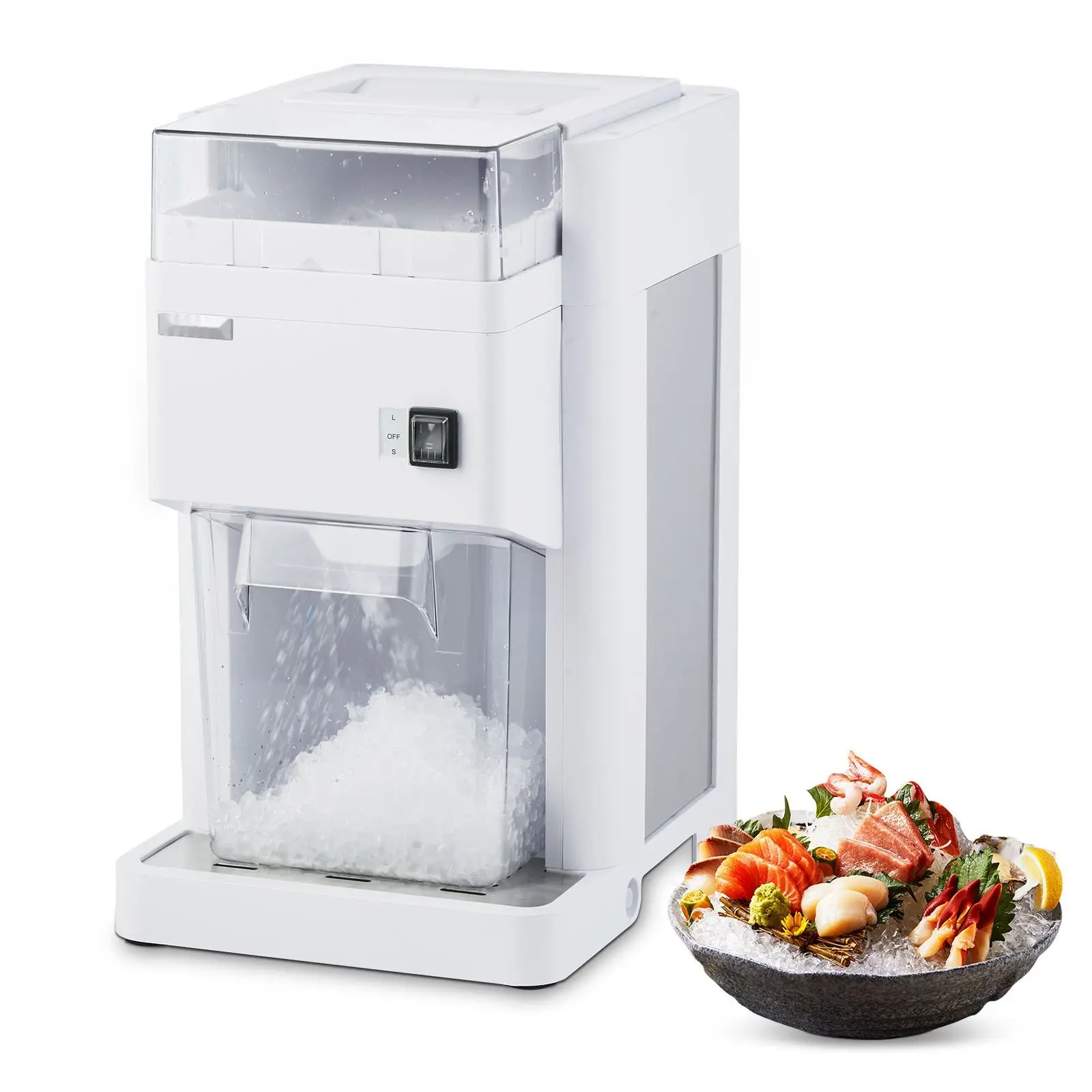 Commercial Ice Shaver Machine, 1.91 Qt / 1.8 L Large Electric Ice Crusher with 300W Premium Motor, Stainless Steel Blades, Ideal for Bar Mixing, Seafood Preservation, Home Parties, White
