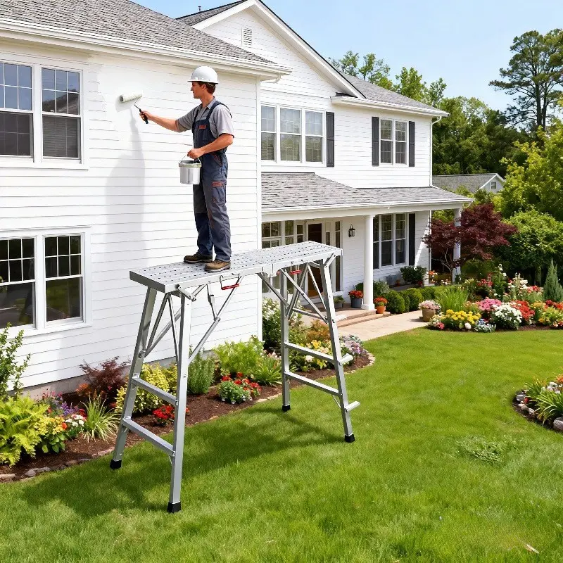 Home Renovation Scaffolding, Adjustable Height And Foldable Work Platform/Portable Step Ladder, with a High Load Capacity of 1200 Pounds. Suitable for Various Complex Environments, Including Home Renovation, RV Cleaning, Painting