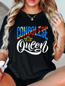 100% Cotton Unisex DR Congo - Congolese Heritage Roots Flag Designs Congolese Queen DR Congo Flag T-Shirt
