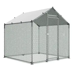 Walk-in Galvanized Steel Chicken Coop, Large Weather & Corrosion Resistant Chicken Run with PE Canopy, Hexagonal Mesh Poultry Enclosure for Chicken Duck Rabbit Goose Quail，chicken coop, chicken run, walk in chicken coop, outdoor poultry pen
