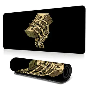 Rich golden skeleton money design large-sized gaming mouse pad, skull design desktop protection pad, anti-slip rubber lock edge high-definition printing, suitable for computers, laptops, offices, homes, schools, as a gift for family and friends.