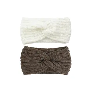2 pcs Sweet Style Bow Knitted Headbands, Women's Winter Ear Warmer, Minimalist Solid Fashion Hair Accessories Knotted Headband Christmas Gift
