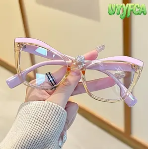 Cat Eye Clear Lens Glasses With Contrasting Pink Frames, Accessories  Blue Light Retro Fashion Design For Daily Wear, Parties, Travel, Glasses Transparent Pink & Clear PC Frames Anti-Eye Strain All-Day Comfort for Digital Life