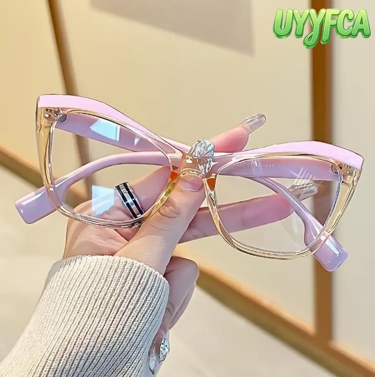 Cat Eye Clear Lens Glasses With Contrasting Pink Frames, Accessories  Blue Light Retro Fashion Design For Daily Wear, Parties, Travel, Glasses Transparent Pink & Clear PC Frames Anti-Eye Strain All-Day Comfort for Digital Life beach outfits summervibes,su