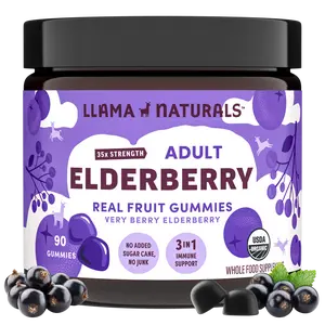 Llama Naturals Elderberry Gummies for Adults, Vegan, Organic Immune Support Supplement with Vitamin C and Zinc, Real Fruit Gummy Vitamins for Immunity, Chewable, No Added Sugar Cane, 90 Ct