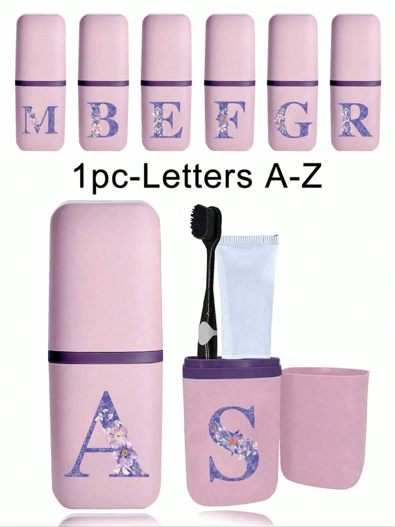Romantic Flower Letter A-Z Toothbrush Holder Set, Bathroom Accessories, Outdoor Travel Toothpaste Storage Box, Dustproof Organizer