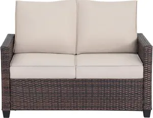 EortheX 2-Seater Outdoor Wicker Sofa - Sturdy All-Weather Patio Loveseat with Rustproof Metal Frame, Quick-Dry Cushions, Deep Seat, Modern Design for Garden, Balcony, Poolside & Quick Assembly, Waterproof